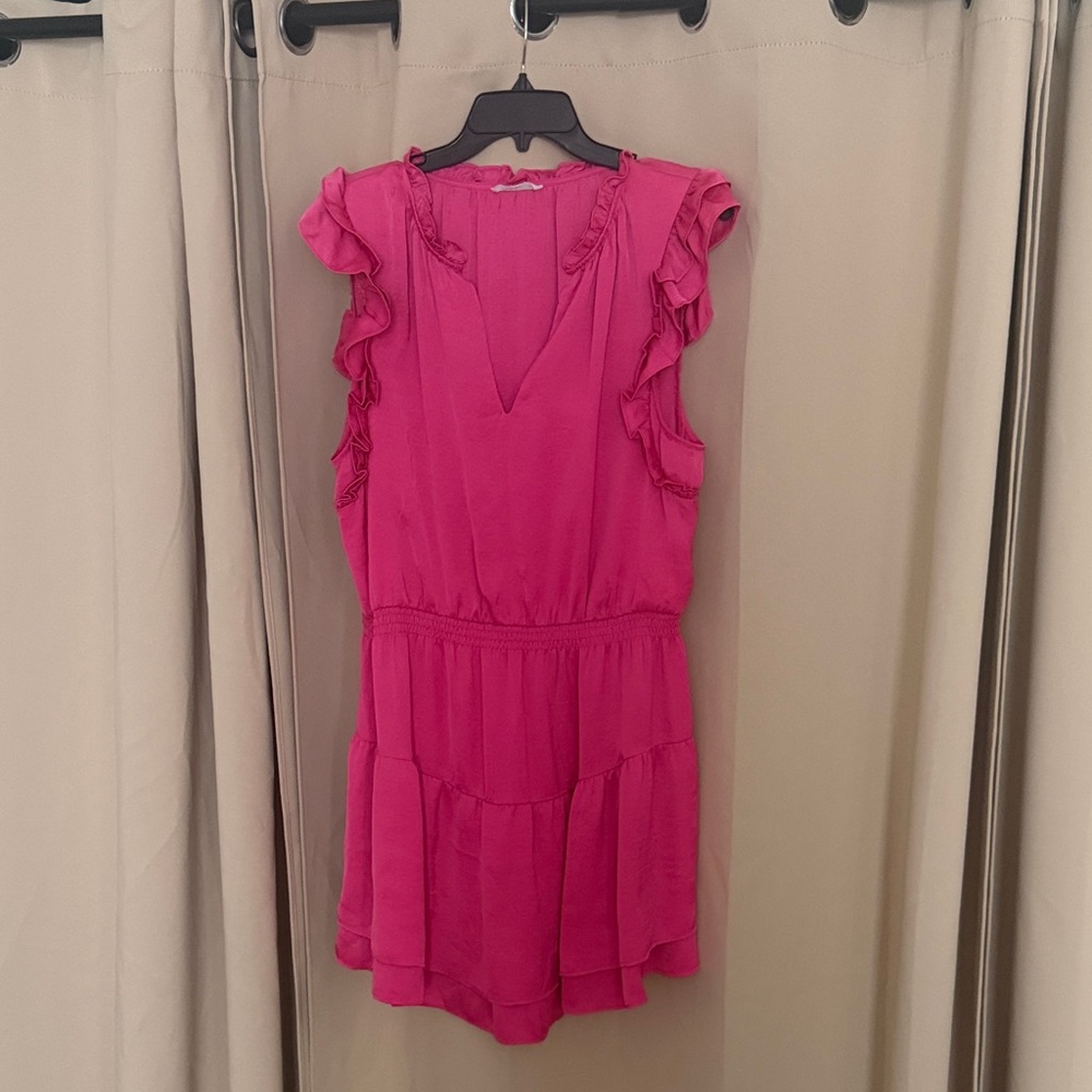 Fuchsia Ruffle Sleeve V-Neck dress